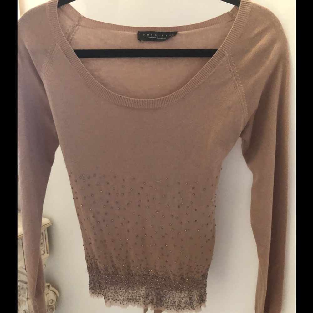 TWINSET Top W/bead detail cotton/cashmere SZ S